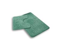 NFK TEXTILE Non-Slip Bathroom Rug Set - 2 Piece Greek Key Pattern Bath Mat & Pedestal Mat, Soft, Washable, Quick Dry & Water Absorbent for Shower & Bathroom Floor (Sage Green)