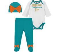 NFL Baby Girls' 3Pc Bodysuit Footed Pant & Cap Set Miami Dolphins 6-9 Months