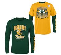 NFL Boys Youth 8-20 Game Day Team Color 3 Pack T-Shirt and Long Sleeve Combo Shirt Set, Green Bay Packers, S