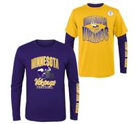 NFL Boys Youth 8-20 Game Day Team Color 3 Pack T-Shirt and Long Sleeve Combo Shirt Set, Minnesota Vikings, XL