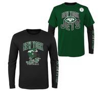 NFL Boys Youth 8-20 Game Day Team Color 3 Pack T-Shirt and Long Sleeve Combo Shirt Set, New York Jets, M
