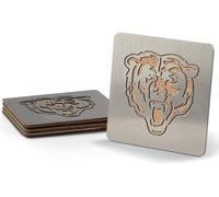 NFL Chicago Bears Set of 4 Coasters Coaster Set Stainless Steel Cork Boaster