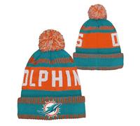 NFL Kids Youth 8-20 Hat One Size Team Color Primary Logo Official Sport Tech Knit Cold Weather Football Bobble Hat, Miami Dolphins, One Size