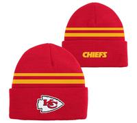 NFL Kids Youth 8-20 Official Cold Weather Striped Cuffed Knit Beanie Hat, Kansas City Chiefs, One Size