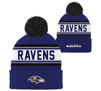 NFL Kids Youth 8-20 Official Primary Logo Sport Knit Cold Weather Cuffed Pom Beanie Hat, Baltimore Ravens, One Size