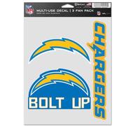 NFL Los Angeles Chargers Decal Multi Use Fan 3 Pack, Team Colors, One Size