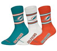 NFL Miami Dolphins 3pk Crew Socks, Teal-White-Oranje, 43-46 (Pack of 3)