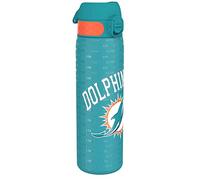 NFL Miami Dolphins Lightweight Steel Water Bottle, 600 ml/20 oz, Non-Insulated, Leak Proof, Easy to Open, Secure Lock, Dishwasher Safe, Flip Cover, Fits Cup Holders, Metal Water Bottle