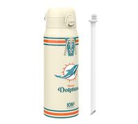 Ion8 NFL Miami Dolphins Sports Thermal Water Bottle with Removable Straw, 750ml/24oz, Leak Proof Insulated Drinking Bottle, Easy to Open, Secure Lock, Dishwasher Safe, Flip Cover, Metal Water Bottle