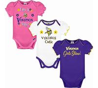 NFL Minnesota Vikings 3 Pack Ruffle Sleeve Team Bodysuit, Purple/White/Pink Minnesota Vikings, 6-12 Months