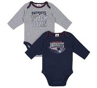 NFL New England Patriots boys 2 Pack Long Sleeve Bodysuit, Navy Blue/Grey, 0-3M