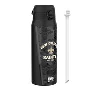 Ion8 NFL Saints Sports Thermal Water Bottle with Removable Straw, 750ml/24oz, Leak-proof Vacuum Insulated Drinking Bottle, Easy to Open, Secure Lock, Dishwasher Safe, Flip Cover, Metal water Bottle