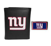 NFL New York Giants Mens Tri-fold Wallet & Color Money Clip, Black, One Size