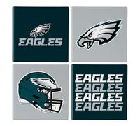 NFL Philadelphia Eagles Coasters Gift Set with Wood Caddy, 4pcs Ceramic Stone Drink Coasters with Wooden Holder, Football Tabletop Décor for Home, Bar, Man Cave, Holiday for Men Women