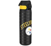 Ion8 NFL Pittsburgh Steelers Lightweight Steel Water Bottle, 600 ml/20 oz, Non-Insulated, Leak Proof, Easy to Open, Secure Lock, Dishwasher Safe, Flip Cover, Fits Cup Holders, Metal Water Bottle