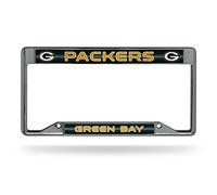 NFL Rico Industries Bling Chrome License Plate Frame with Glitter Accent, Green Bay Packers - Inverted
