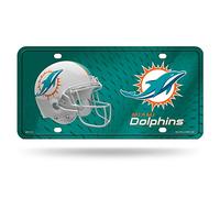 NFL Rico Industries Metal License Plate Tag, Miami Dolphins, 6 x 11.5-inches