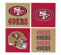 NFL San Francisco 49ers Coasters Gift Set with Wood Caddy, 4pcs Ceramic Stone Drink Coasters with Wooden Holder, Football Tabletop Décor for Home, Bar, Man Cave, Holiday for Men Women