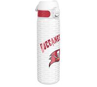 NFL Tampa Bay Buccaneers Lightweight Steel Water Bottle, 600 ml/20 oz, Non-Insulated, Leak Proof, Easy to Open, Secure Lock, Dishwasher Safe, Flip Cover, Fits Cup Holders, Metal Water Bottle