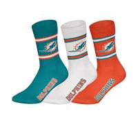 NFL Miami Dolphins 3pk Crew Socks, Teal-White-Oranje, 35-38 (Pack of 3)
