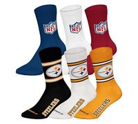 NFL Unisex Socks, 6-Pack Teams, 6 Pack Crew Socks, Football, Logo, Cotton Blend, 43-46