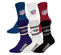 NFL Unisex Team Crew Socks, Pack of 6 | Soft cotton blend, ribbed cuff with stripes and logo, breathable, easy to care for
