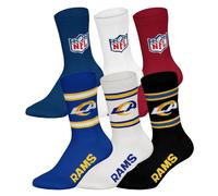 NFL Unisex Team Crew Socks, Pack of 6 | Soft cotton blend, ribbed cuff with stripes and logo, breathable, easy to care for