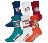 NFL Unisex Team Crew Socks, Pack of 6 | Soft cotton blend, ribbed cuff with stripes and logo, breathable, easy to care for