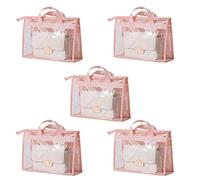 NFLOBD 5 Pack Clear Tote Bag, Handbag Organizer PVC Transparent Anti-dust Cover Bag for Hanging Closet with Zipper and Handle Space-saving Storage Bag (Color : Pink, Size : M)