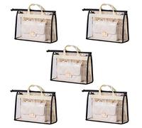 NFLOBD 5 Pack Clear Tote Bag, Handbag Organizer PVC Transparent Anti-dust Cover Bag for Hanging Closet with Zipper and Handle Space-saving Storage Bag (Color : Beige, Size : S)