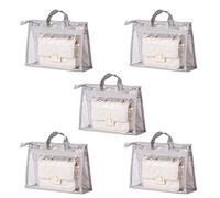 NFLOBD 5 Pack Clear Tote Bag, Handbag Organizer PVC Transparent Anti-dust Cover Bag for Hanging Closet with Zipper and Handle Space-saving Storage Bag (Color : Gray, Size : S)