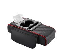 NFNFFC Car Armrest Pad for Vauxhall Mokka 2012 2013 2014 2015 2016, Leather Center Console Armrest Pad With Cup Holder and Tissue Box, Car Accessories,Black-Red