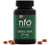 NFO Gentle Iron [100 Tablets] Norwegian Natural High Dose Iron Complex with The Patented Ferrochel Formula The Most bioavailable Form Against IronDeficiency More efficient by 90% Suitable for Vegans