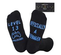 Nfpggs 13th Birthday Gifts for Boys Calf-length Socks, Size 9-11,Non-slip,With Gift Box, Funny Birthday Sock for Son Grandson Boys (Blue-13th)