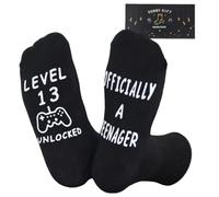 Nfpggs 13th Birthday Gifts for Boys Calf-length Socks, Size 9-11,Non-slip,With Gift Box, Funny Birthday Sock for Son Grandson Boys (Black-13th)