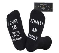 Nfpggs 18th Birthday Gifts for Boys Calf-length Socks, Size 9-11,Non-slip,With Gift Box, Funny Birthday Sock for Son Grandson Boys(Black-18)