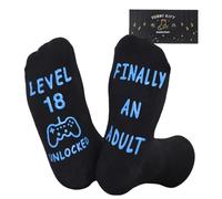 Nfpggs 18th Birthday Gifts for Boys Calf-length Socks, Size 9-11,Non-slip,With Gift Box, Funny Birthday Sock for Son Grandson Boys (Blue-18th)