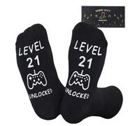 Nfpggs 21th Birthday Gifts for Boys Calf-length Socks, Size 9-11,Non-slip,With Gift Box, Funny Birthday Sock (Black-21)