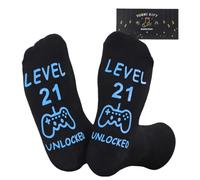 Nfpggs 21th Birthday Gifts for Boys Calf-length Socks, Size 9-11,Non-slip,With Gift Box, Funny Birthday Sock (Blue-21)