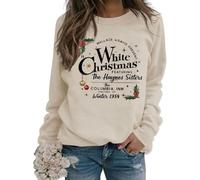 NFPNAKC White Christmas Movie 1954 Sweatshirt Women Haynes Sisters Xmas Funny Saying Pullover Christmas Holiday O-Neck Shirt, Beige, Medium