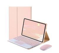 NFQZAWSKX Keyboard Case with Pen Slot, Magnetic Protective Shell Suitable for iPad mini6/7 8.3 inch universal(Pink+Touch Keyboard+Mouse)