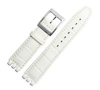 NFRFK 17mm 19mm Genuine Calf Leather Wrist Strap For Swatch Watch Band Men Women Alligator Pattern Bracelet Watchband Accessories(White,19mm)