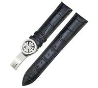 NFRFK 19mm 20mm 21mm 22mm Real Leather Watch Strap，For Patek Philippe AQUANAUT PP 5167A Cowhide Watchband Butterfly Buckle(Black black silver,22mm)