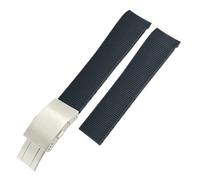 NFRFK 19mm 20mm 21mm Rubber Silicone Watch Strap Black Blue Watchband for Master Conquest HydroConquest L3 Series Watch(Black silver,19mm)