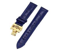 NFRFK 19mm 20mm 22mm Double-sided cowhide Watch Bands For Vacheron VC Watch Strap Constantin For Men And Women Cow Leather Bracelets(Blue Golden clasp,19mm)