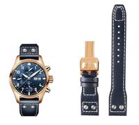 NFRFK 20mm 21mm 22mm Genuine Leather Watch Band For IWC Big Pilot Flamethrower Little Prince Mark Strap Willow Nail Bracelet(Blue rose buckle,22mm)