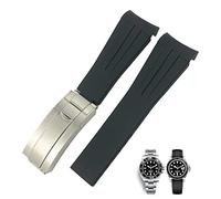 NFRFK 20mm 21mm Curved End Rubber Silicone Watchband For Rolex Submariner 20mm GMT Yacht-Master Daytona Deepsea Soft Strap(Black,20mm)