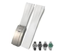 NFRFK 20mm 21mm Curved End Rubber Watchband Suitable for Rolex Submariner GMT Daytona Deep Sea Dweller Explorer 2 Silicone Watch Strap(White,20mm Silver buckle)