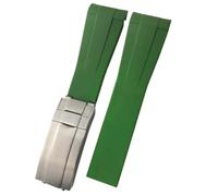 NFRFK 20mm 21mm Curved End Rubber Watchband Suitable for Rolex Submariner GMT Daytona Deep Sea Dweller Explorer 2 Silicone Watch Strap(Green,21mm silver buckle)