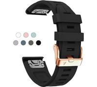 NFRFK 20mm Quick Replacement Soft Silicone Strap for Garmin fenix 5S/5S Plus/6S/7S/Instinct 2S/D2, with Rose Gold Buckle Breathable Waterproof Wristband Accessory(Black 5.3"-8.2")